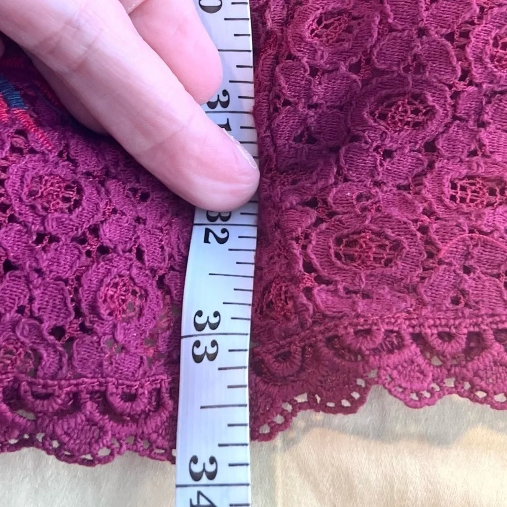 Umgee Boho Embroidered Burgundy Lace Shift Dress Spring Brunch Vacation  Size S - Picture 12 of 12